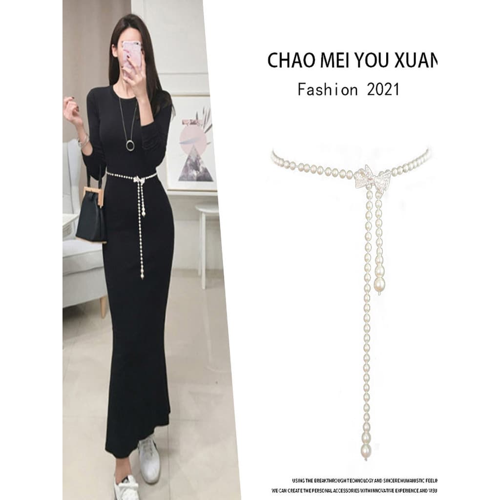 Pérola cintura corrente feminina vestido de corrente cinto fino verão All-Match camisola Hanfu acessórios camisa cintura