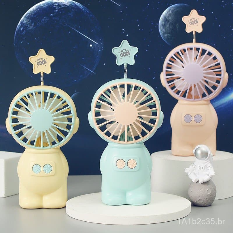 Ventilador Portátil Criativo em Forma de Astronauta, Mini Ventilador de Mão com Vento Potente, Recarregável por USB, Ven