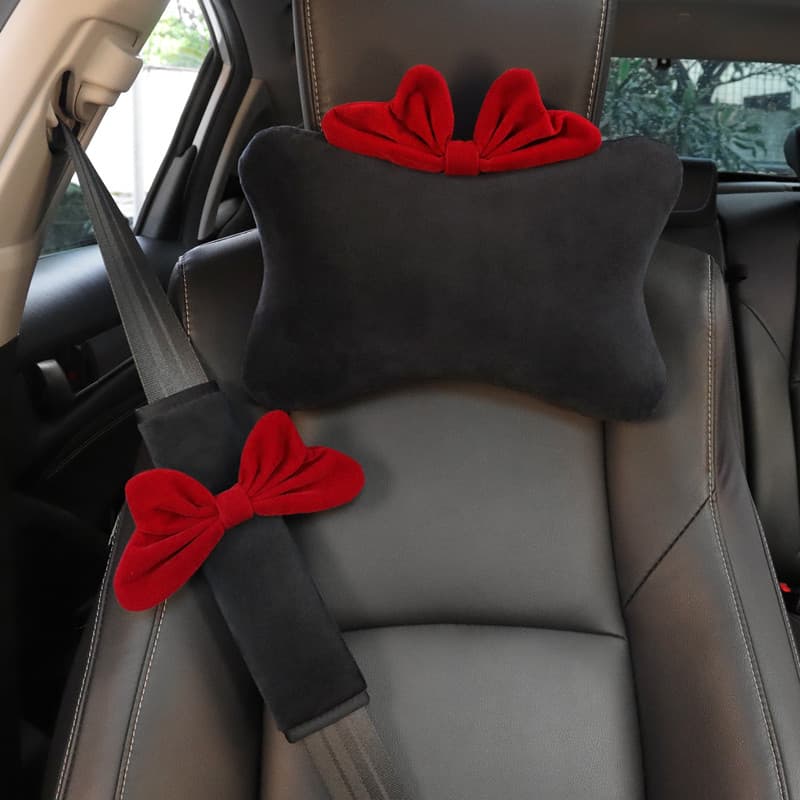 Encosto de cabeça do carro pescoço travesseiro influenciador criativo Bowknot cinto de segurança do carro capa ombro par