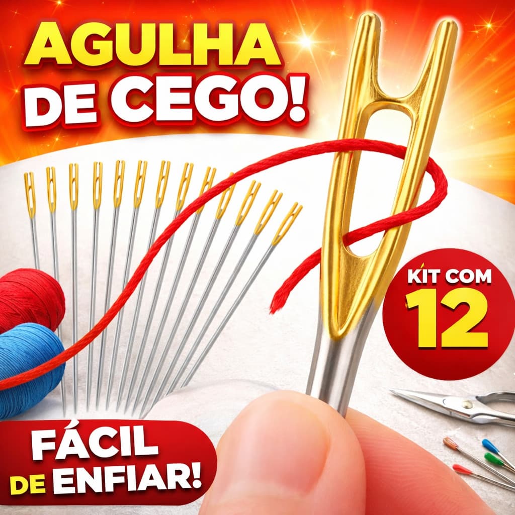 Kit 12 Agulhas de Cego Sem Ponta Autopassante