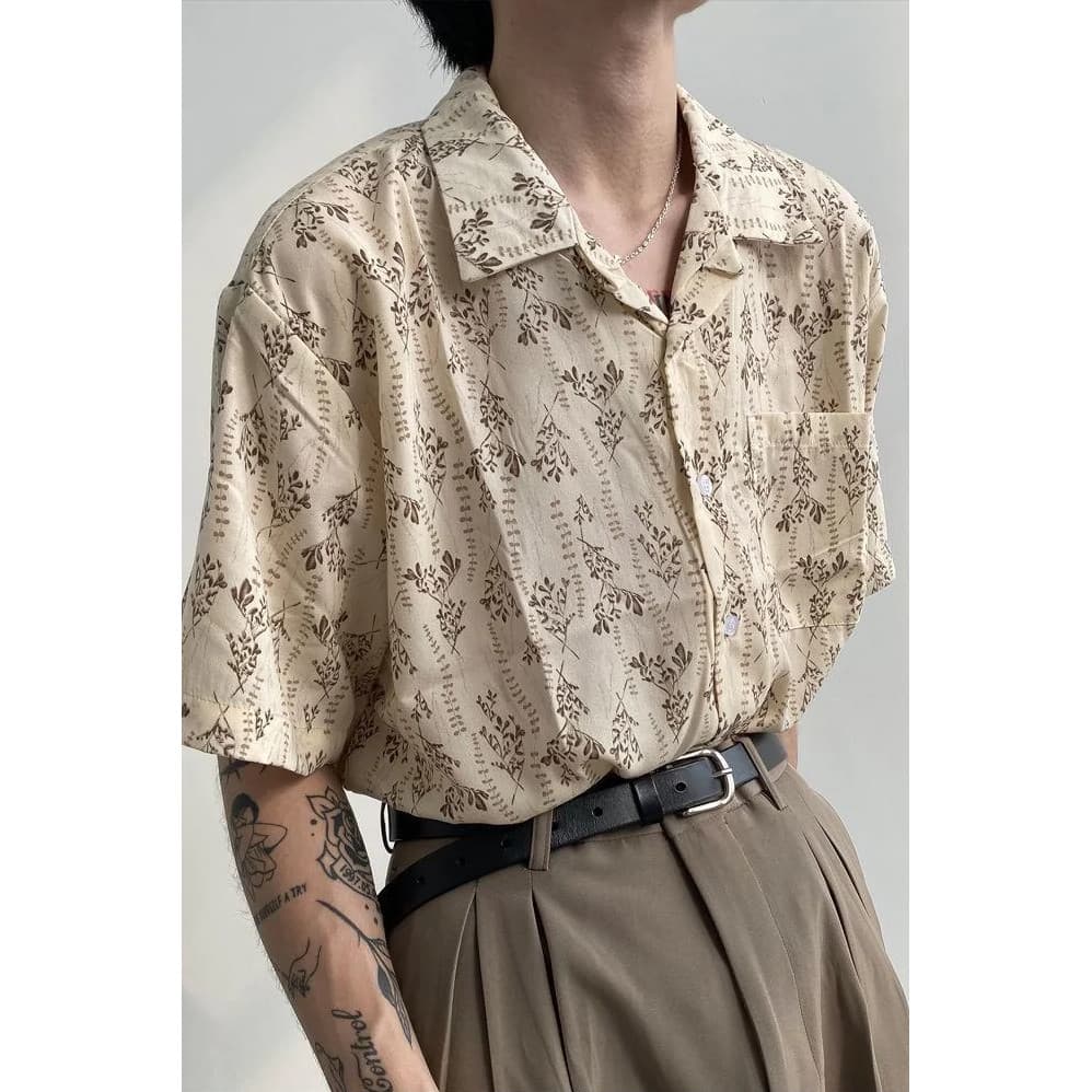 Camisa floral estilo Hong Kong masculina de manga curta verão versão coreana na moda bonito camisa havaiana Casual Stree
