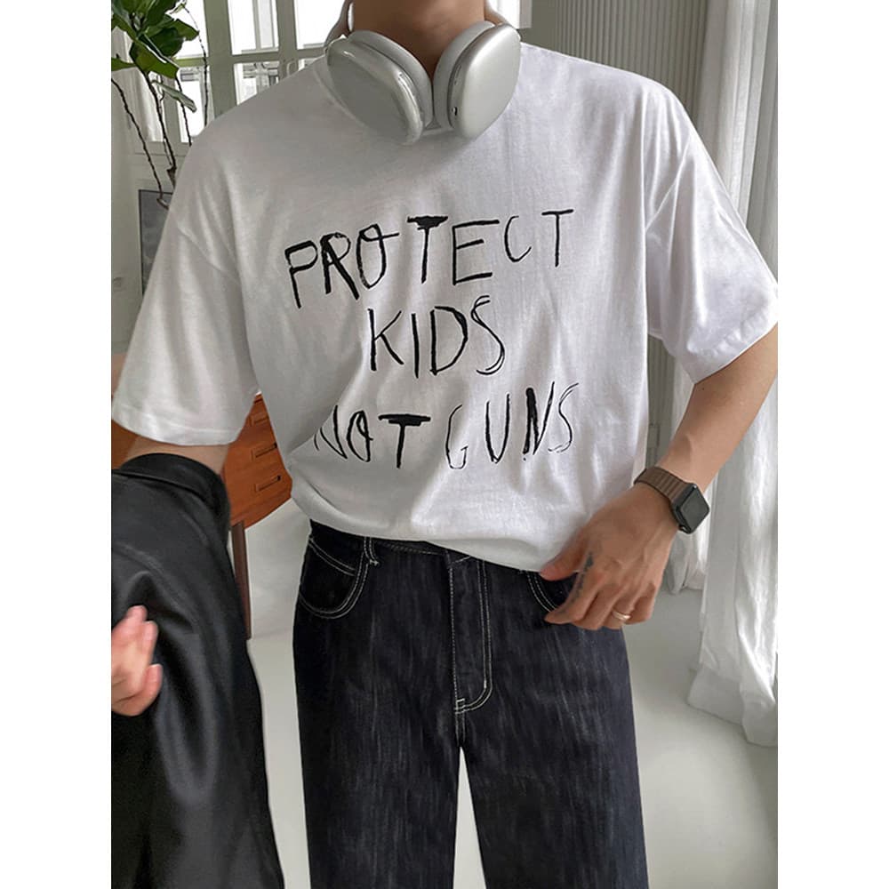 MRCYC em torno do pescoço de manga curta camiseta masculina verão estilo coreano solto na moda Graffiti carta impressão
