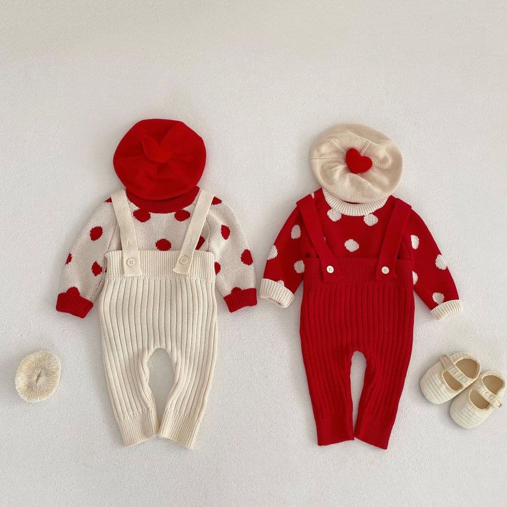 Bebê menina camisola vermelha macacão terno infantil crianças primavera outono malhas roupas cem dias inverno topos