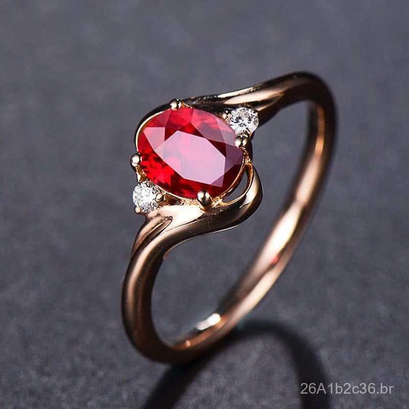 Anel ajustável aberto de rubi cor de sangue de pombo, banhado a ouro rosa 18K, estilo luxuoso europeu e americano, joias