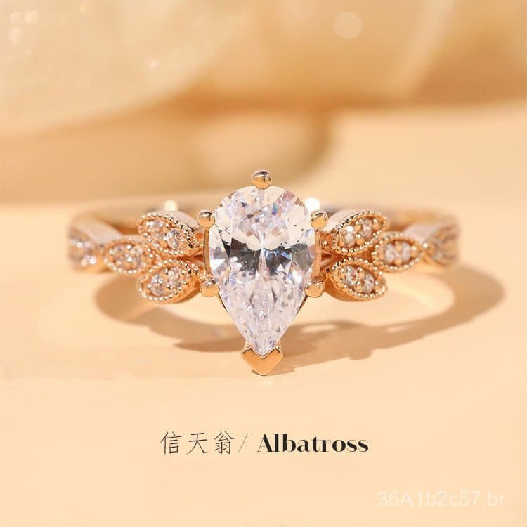 Imitação popular do anel de moissanite cor D importado dos Estados Unidos, pt950, em formato de gota d'água, anel femini