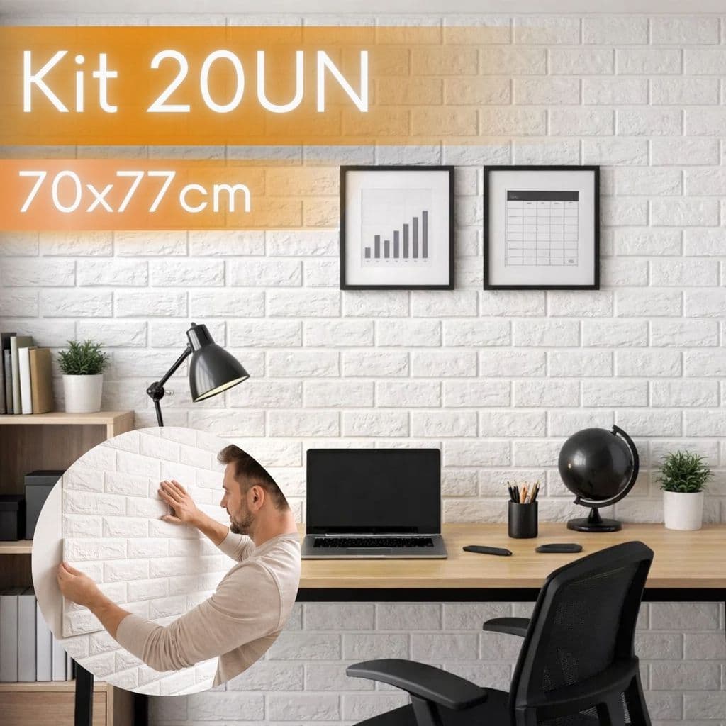 Kit 20 Placas Adesivas 3D Tijolinho 70x77cm Autocolante