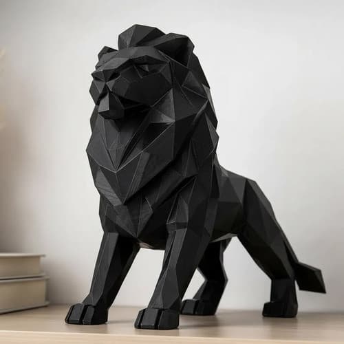 Escultura Leão preto Geométrico Minimalista Decoração Moderna Luxo