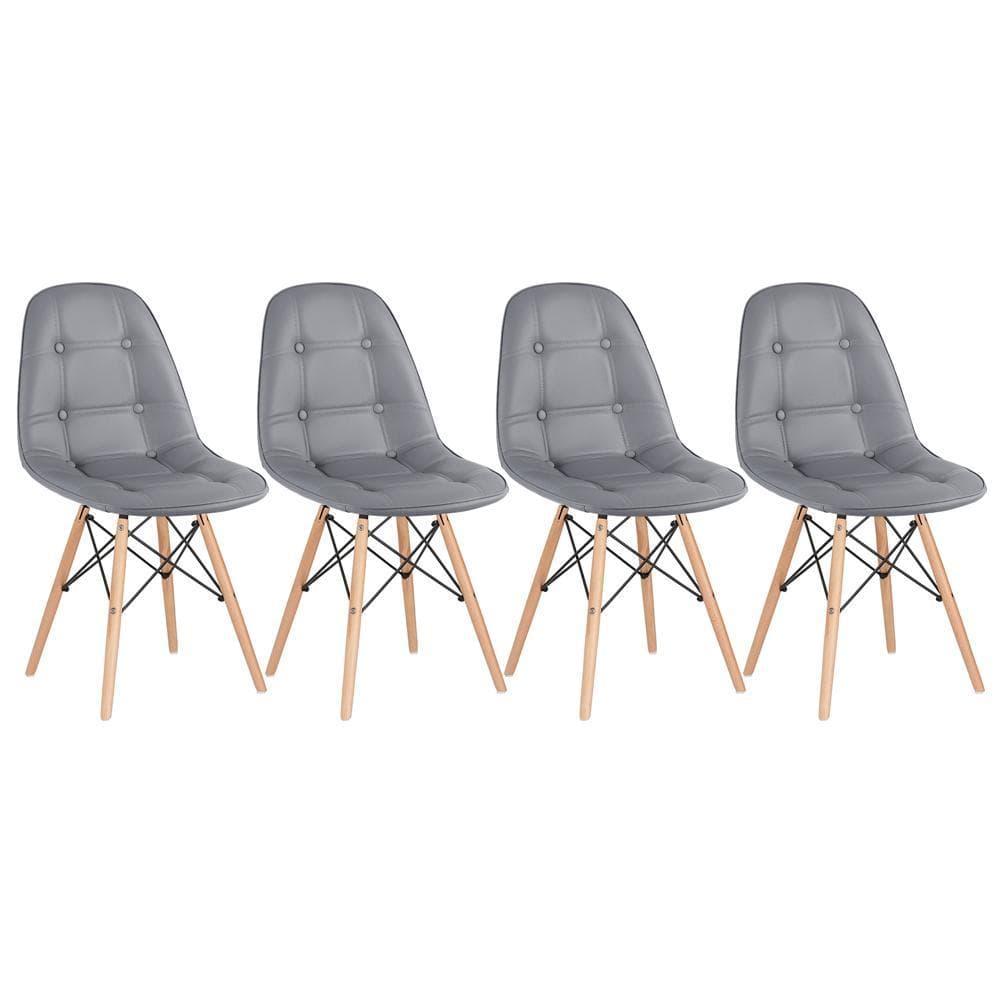 Kit 4 Cadeiras de jantar Charles Eames Eiffel Botonê Estofada - Cinza escuro