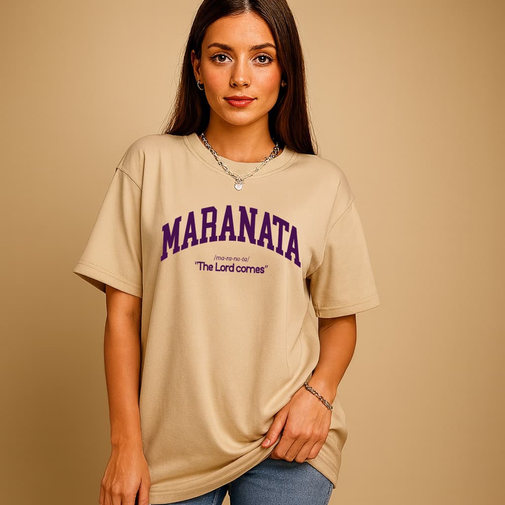 Camiseta Feminina Oversized Maranata Streetwear 100% Algodão Estilo Urbano