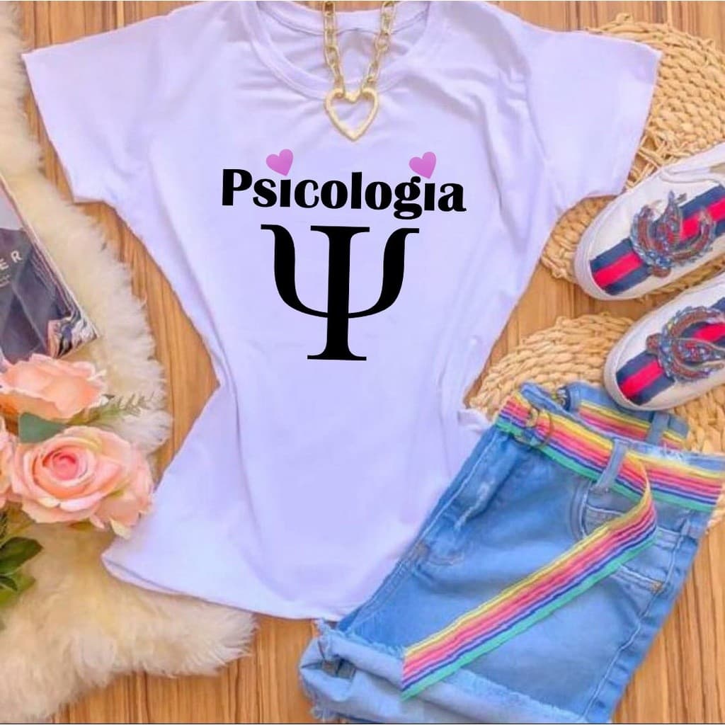 Camiseta feminina Psícologia Símbolo coração rosa estampada 100% algodão casual profissão