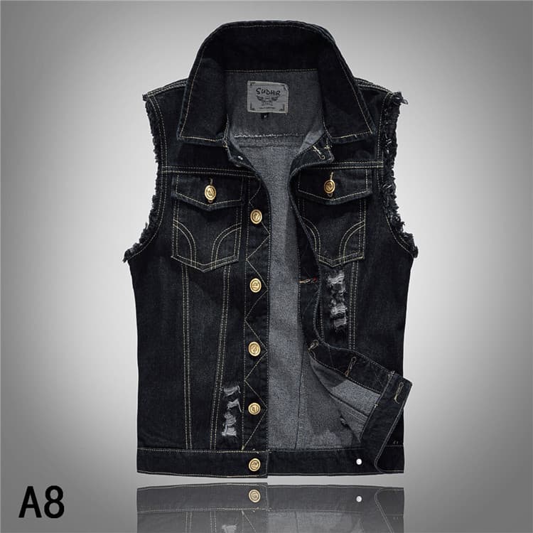 A8 Original novo estilo versão coreana magro-ajuste na moda colete jeans masculino colete jeans preto colete jeans