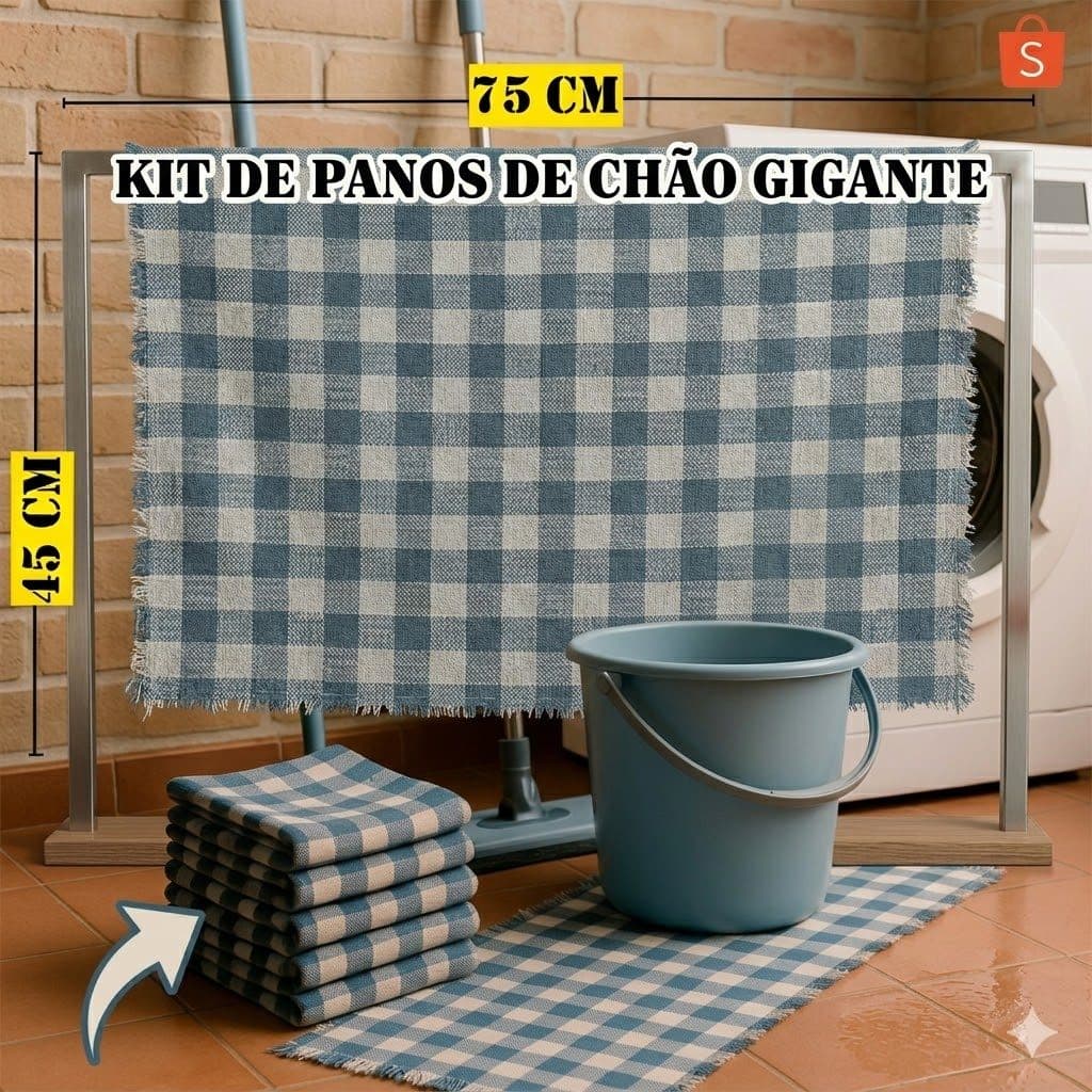 KIT ATÉ 10 PANOS DE CHÃO QUADRICULADO 75x45 | Extra Grande | pano de limpeza xadrez