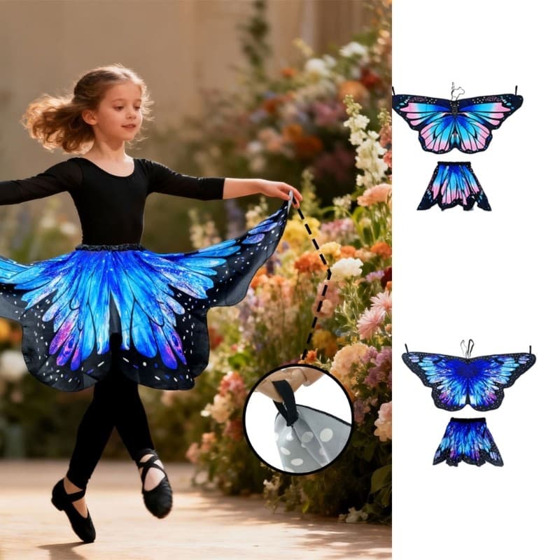 blg Conjunto Fantasia Borboleta Mágica Para Meninas, Xale E Saia Tecido, Festas, Cosplay, Ativ