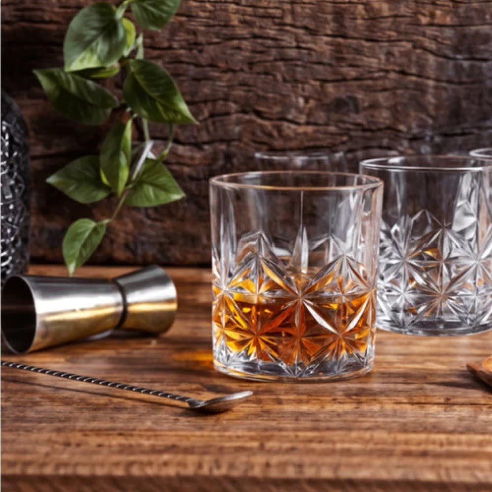 Jogo 6 Copos Whiskey Diamond de Vidro 340ml Transparente