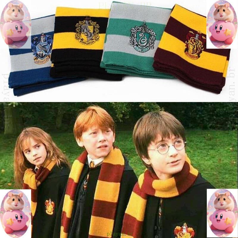 Cachecol Harry Potter Grifinória Sonserina Hufflepuff Ravenclaw Crachá Acessórios