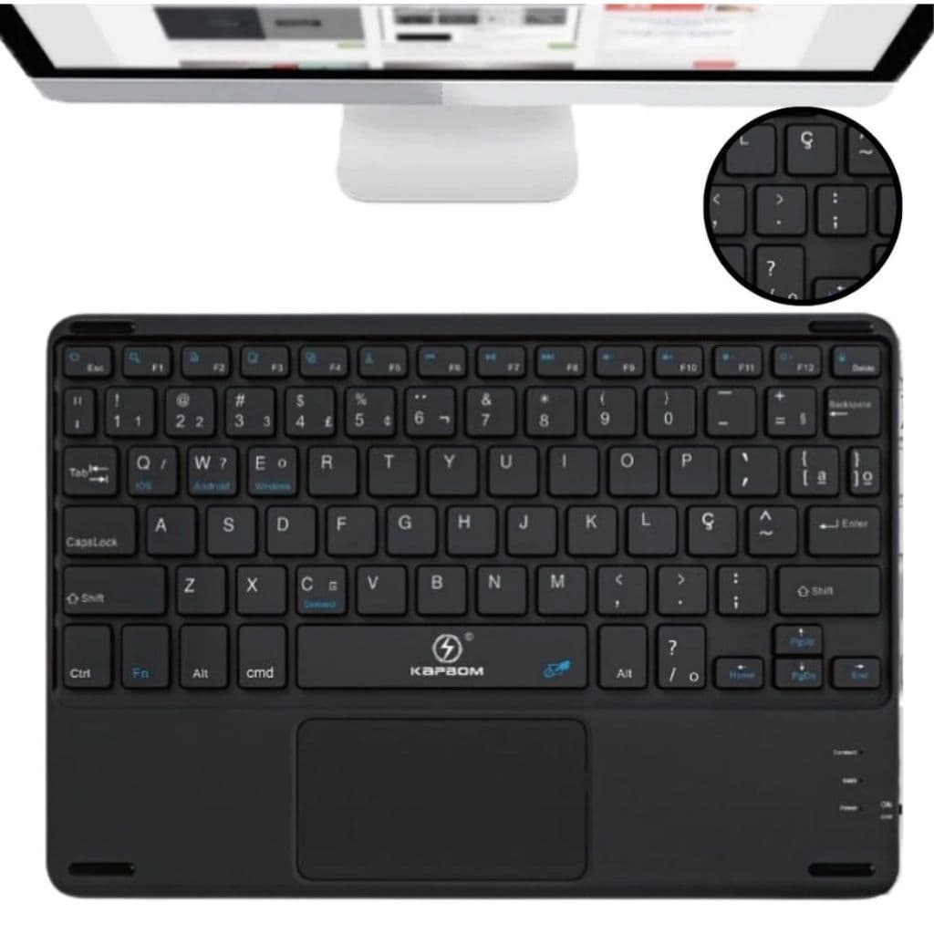Teclado Bluetooth Sem Fio com Touchpad Recarregável cabo Tipo-C para Celular Tablet Notebook PC Desktop