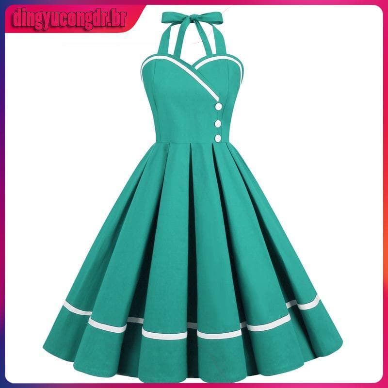 Vestido Halter Vintage de Bolinhas dos Anos 50 e 60 XWED