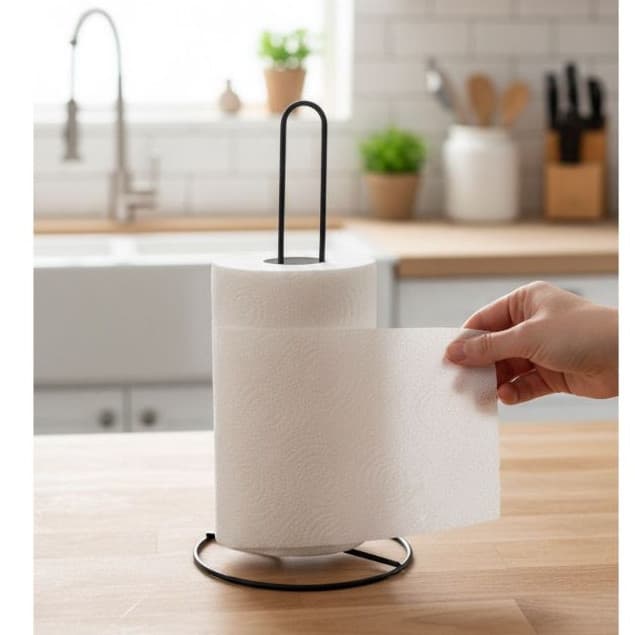 Suporte Porta Rolo Papel Toalha Vertical De Mesa Metal Preto