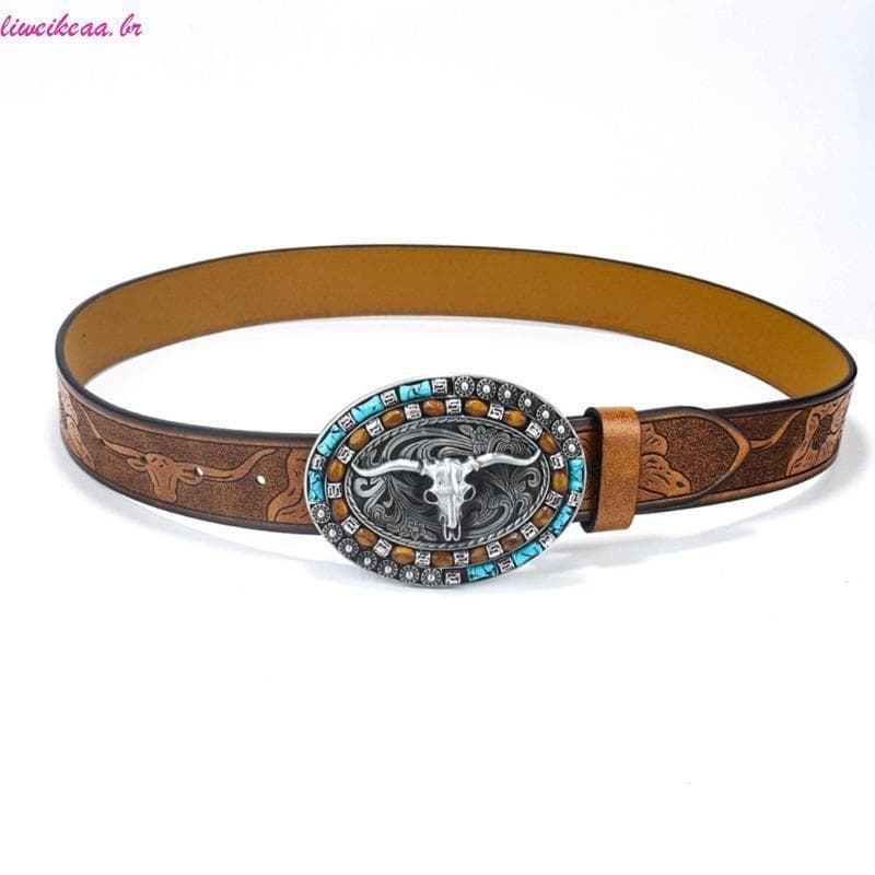 Liweikea Longhorn Bull Belt Cowboy Cintos Frisados Cinto Fivela Vintage Ocidente