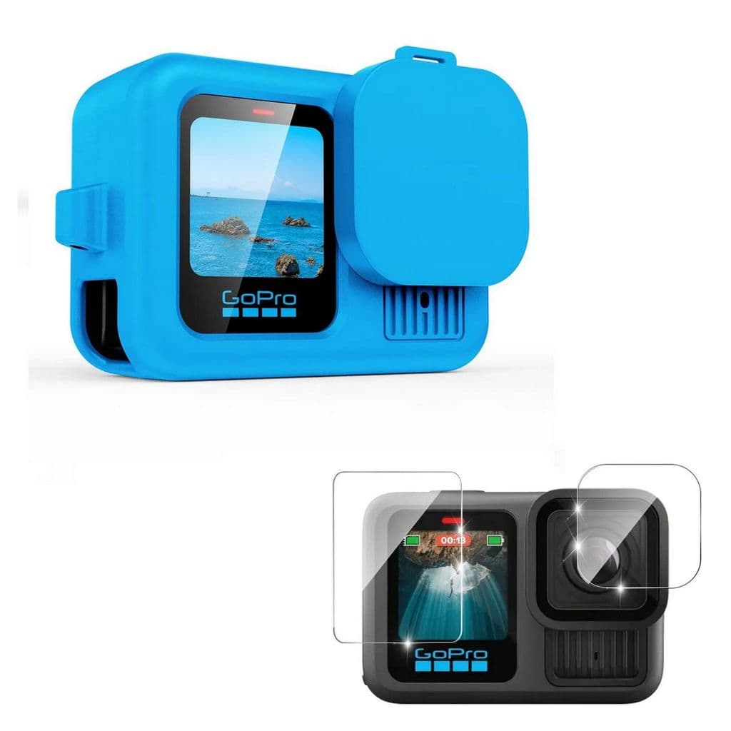 Kit Capa de Silicone Azul + Películas de Vidro para GoPro 13