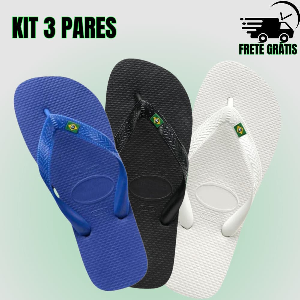 Tres Pares de Chinelo Brǟsil Da Bǟndeirinha Masculino e Feminino Sandalia Dedo Confortavel Envio Imediato