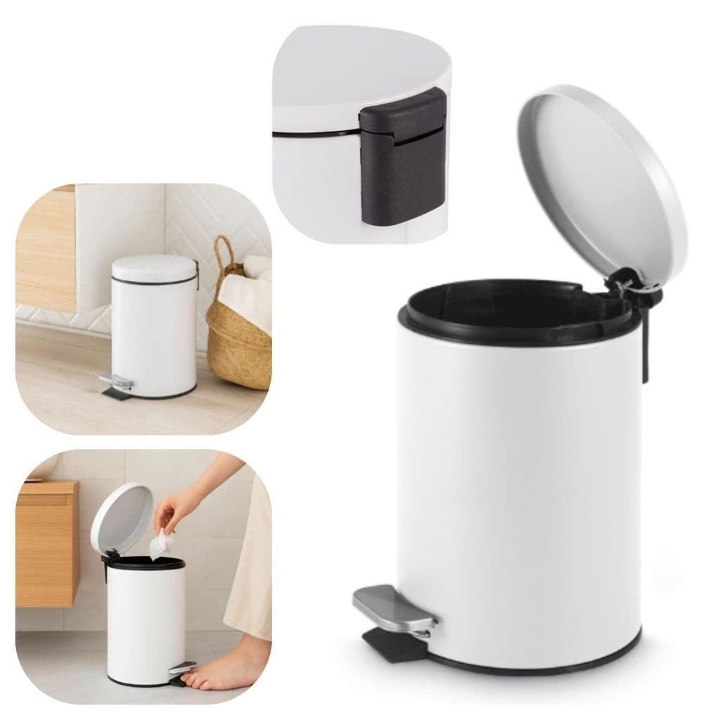 Lixeira Redonda 5 Litros com Pedal Acabamento Matte Premium Cozinha, banheiro e Escritorio