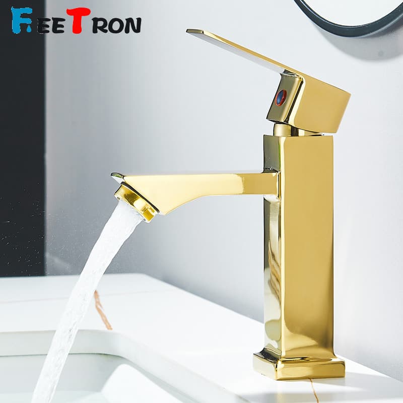 Torneira de Lavabo / Banheiro Prata Luxo Metal Moderna 1/2 Cuba Fosco Inox Quadrada Ouro