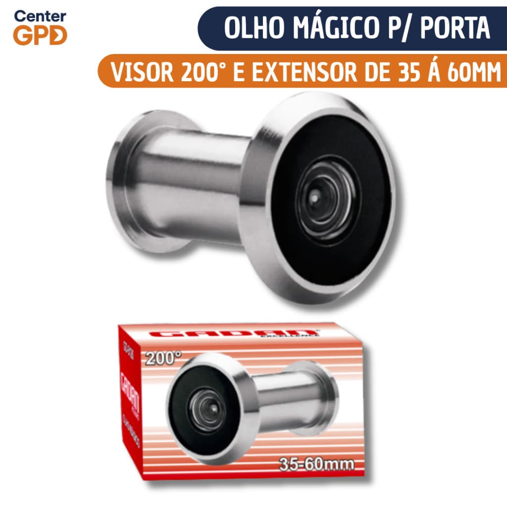Olho Mágico Visão 200° p/ Porta e Portão Cromado | 35-60mm Segurança Visor