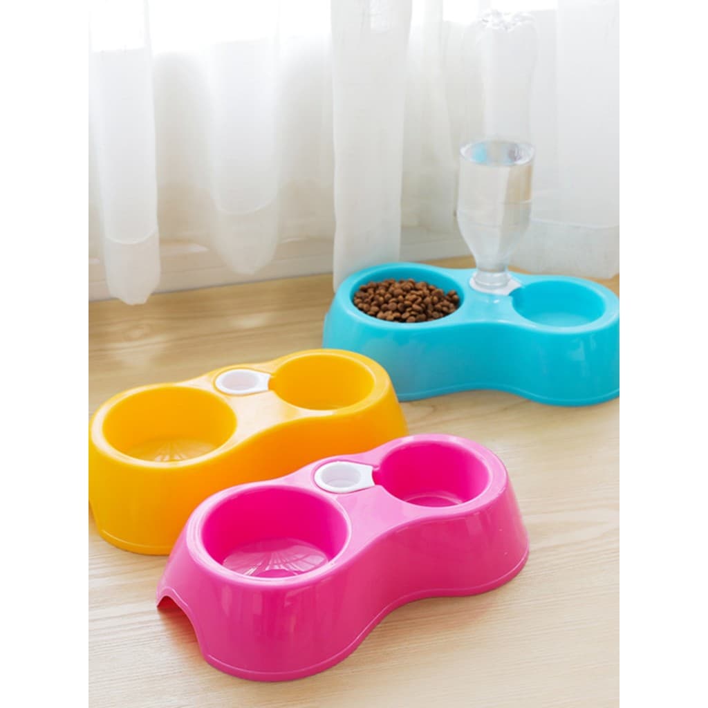 Tigela para animais de estimação, à prova de vazamento, tigela dupla, automática, alimentação, tigela dupla, arroz para