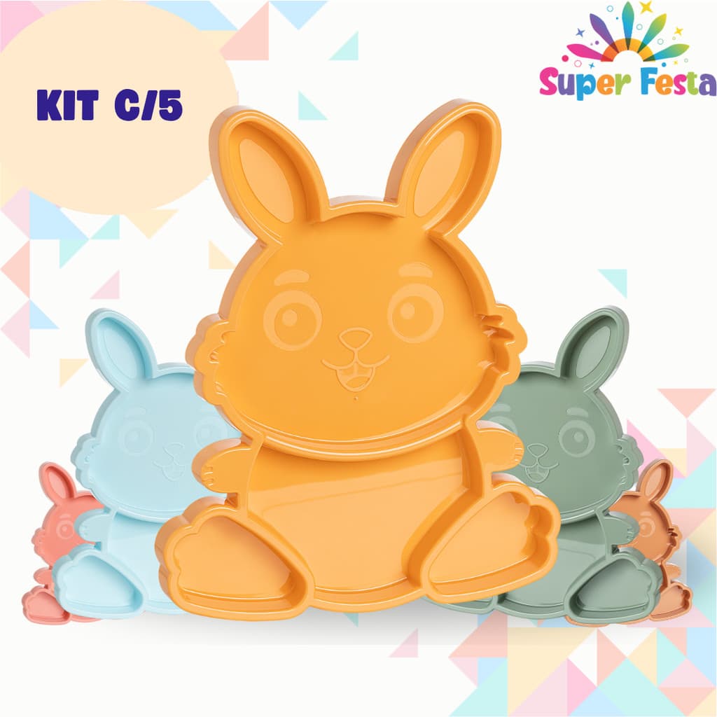 Kit 5 Bandejas Petisqueira Coelho Festplastik – Diversas Cores | Páscoa & Decoração