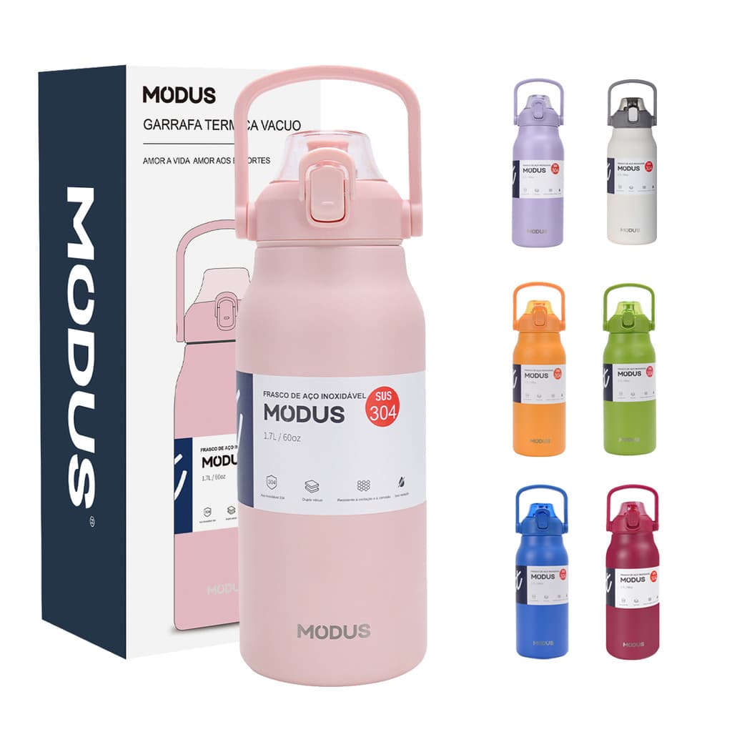 MODUS Garrafa Térmica 1.7 litros De Grande Capacidade Em Aço Inoxidável Com Canudo