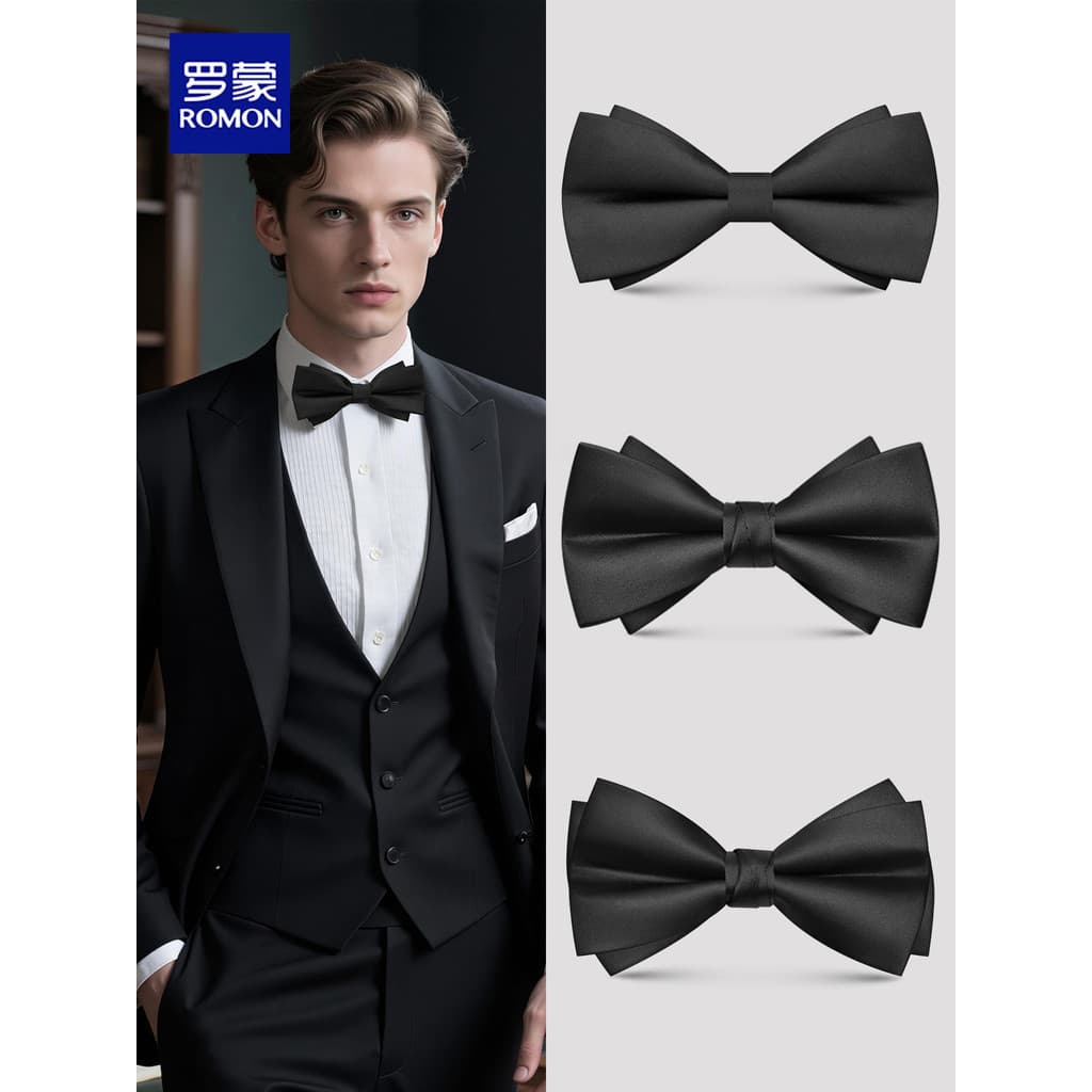 Gravata borboleta preta masculina high-end dupla camada Formal Wear Casual cor sólida high-end sentimento casamento noiv