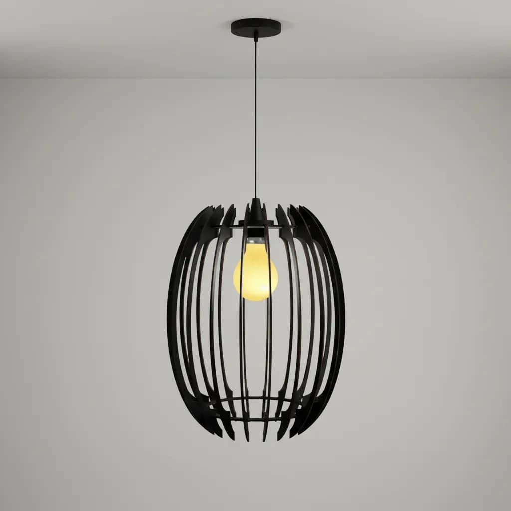 Luminária Pendente MDF Preto E27 Bivolt 30cm Moderna Lustre Decoração Sala Cozinha Quarto Design Elegante