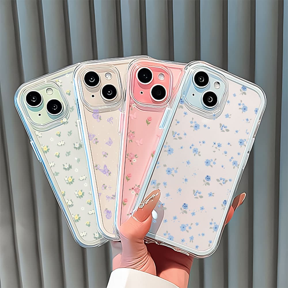 Capa 2 Em 1 Pequena Flor Capinha Para iPhone 16 15 14 Plus 13 12 11 17 Air Pro Max Transparente Anti-Impacto