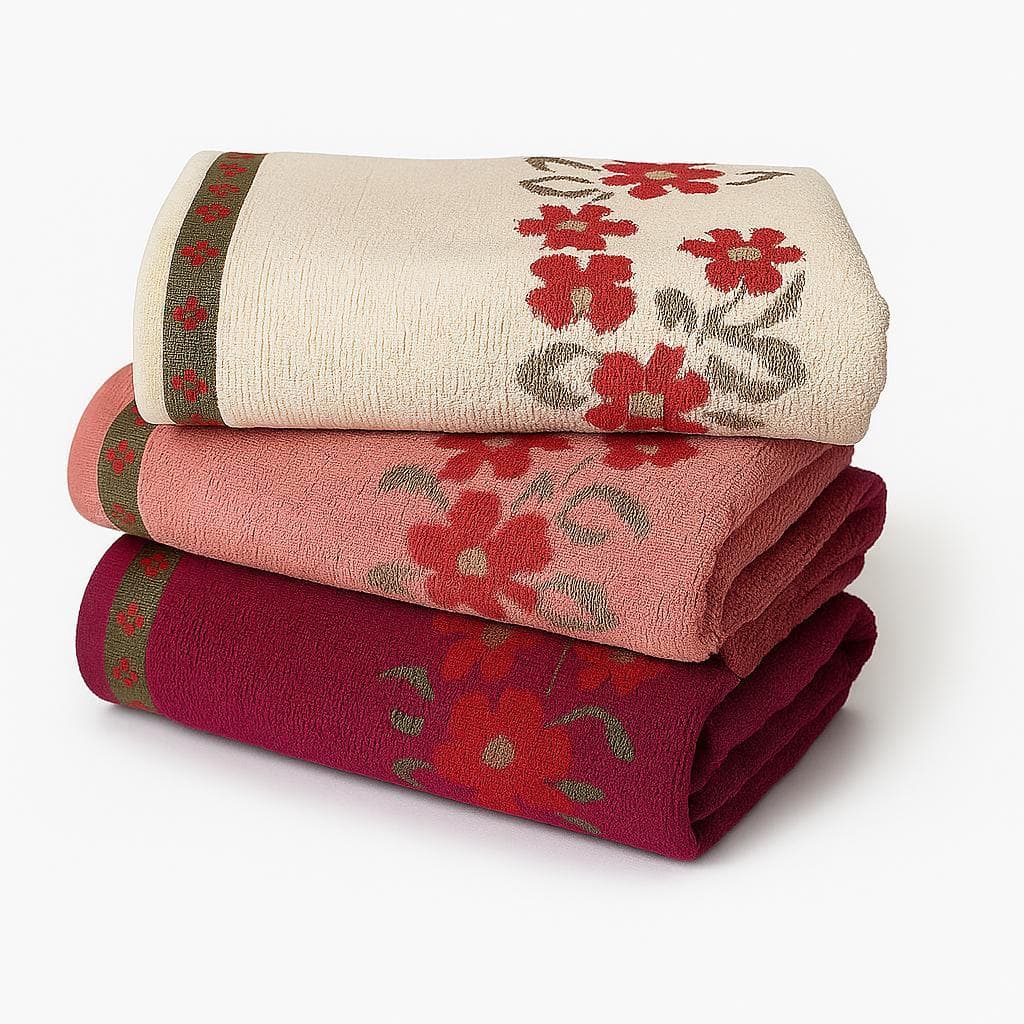 kit 2 Toalhas de banho Jacquard Flor Barrado Floral 100% Algodão