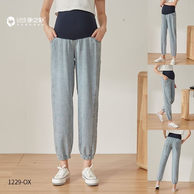Gravidez cor primavera outono calças para mulheres grávidas cintura alta sem costura barriga elevador calças Jeans solta