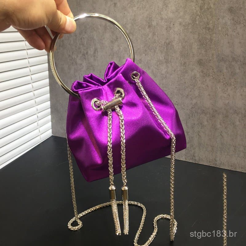 Bolsa Feminina 2023, Novo Modelo de Bolsa de Festa com Strass Brilhantes, Franjas, Cordão, Bolsa de Cetim, Mini Bolsa Sa