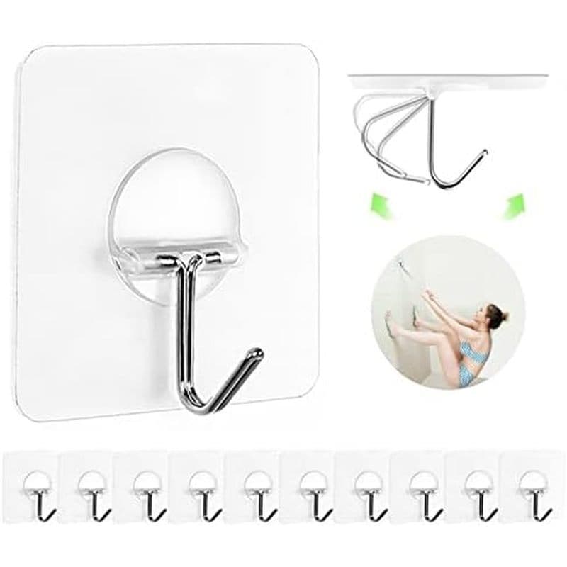 JINSHUNFA Ganchos De Parede Adesivos 13LB , Resistentes , Sem Broca , Transparentes , À Prova D'água , Para Banheiro , C