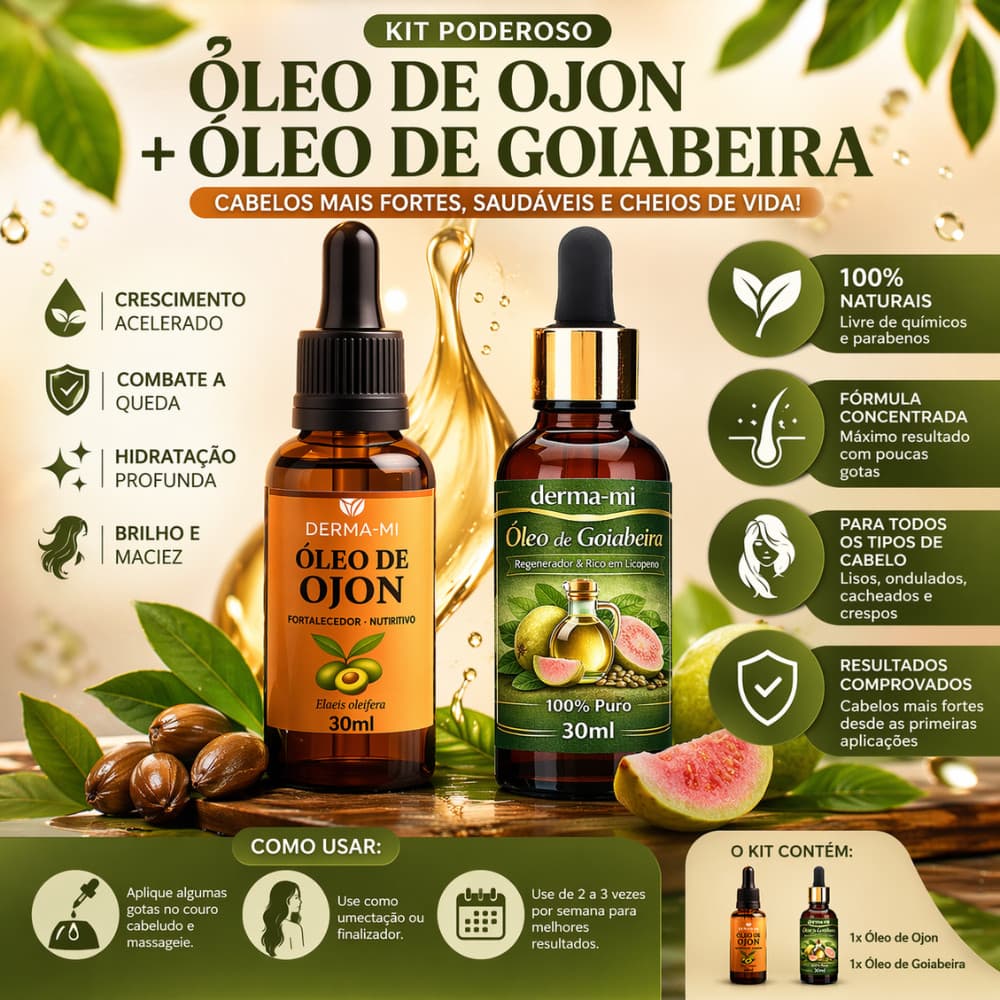 Óleo de Ojon + Óleo de Goiabeira 100% Natural – Crescimento Capilar, Hidratação Profunda, Anti Queda e Brilho