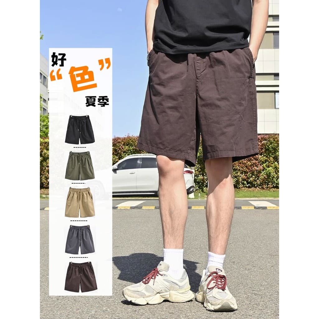 [Algodão puro casual] RE verão fino macacão masculino estilo Shorts elásticos calças casuais juventude cinco pontos All-