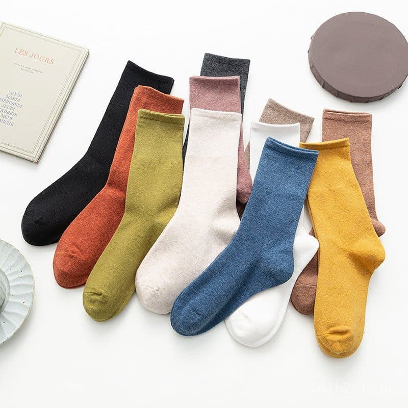 Meias femininas largas, meias até o meio da panturrilha, meias longas da moda para outono e inverno, 100% algodão, cor s