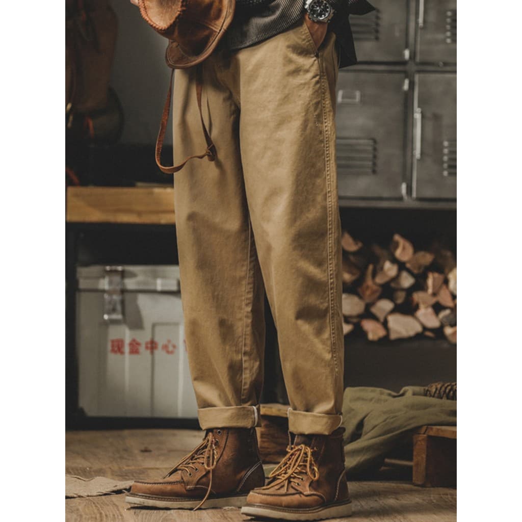 Macacão americano Retro cáqui calças masculinas primavera 2026 novas calças casuais simples macacão reto calças de lã