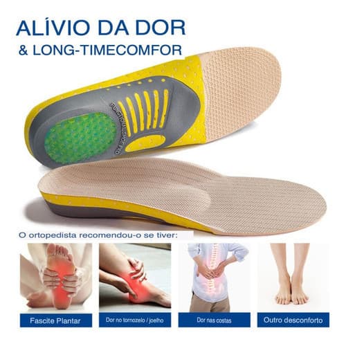 Palmilha Ortopédica Fascite Pé Chato Esporão Gel Esportiva Conforto 35 - 46