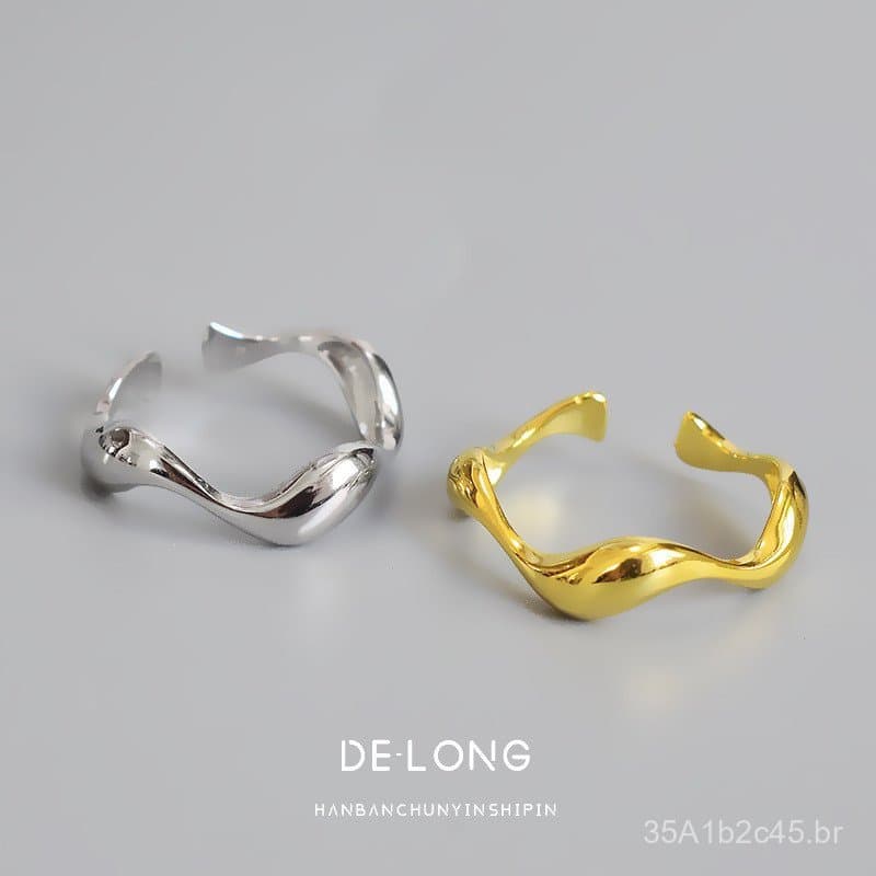 Anel de prata esterlina s925, anel minimalista e liso, anel de onda irregular, joia feminina personalizada e elegante em