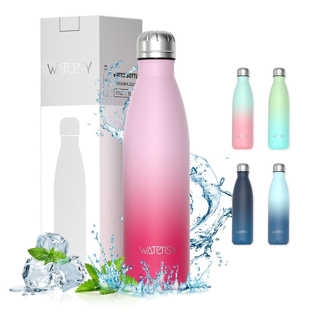 WATERSY-Aço inoxidável 304 Rosa e Vermelho GAarrafa Portátil 500ml