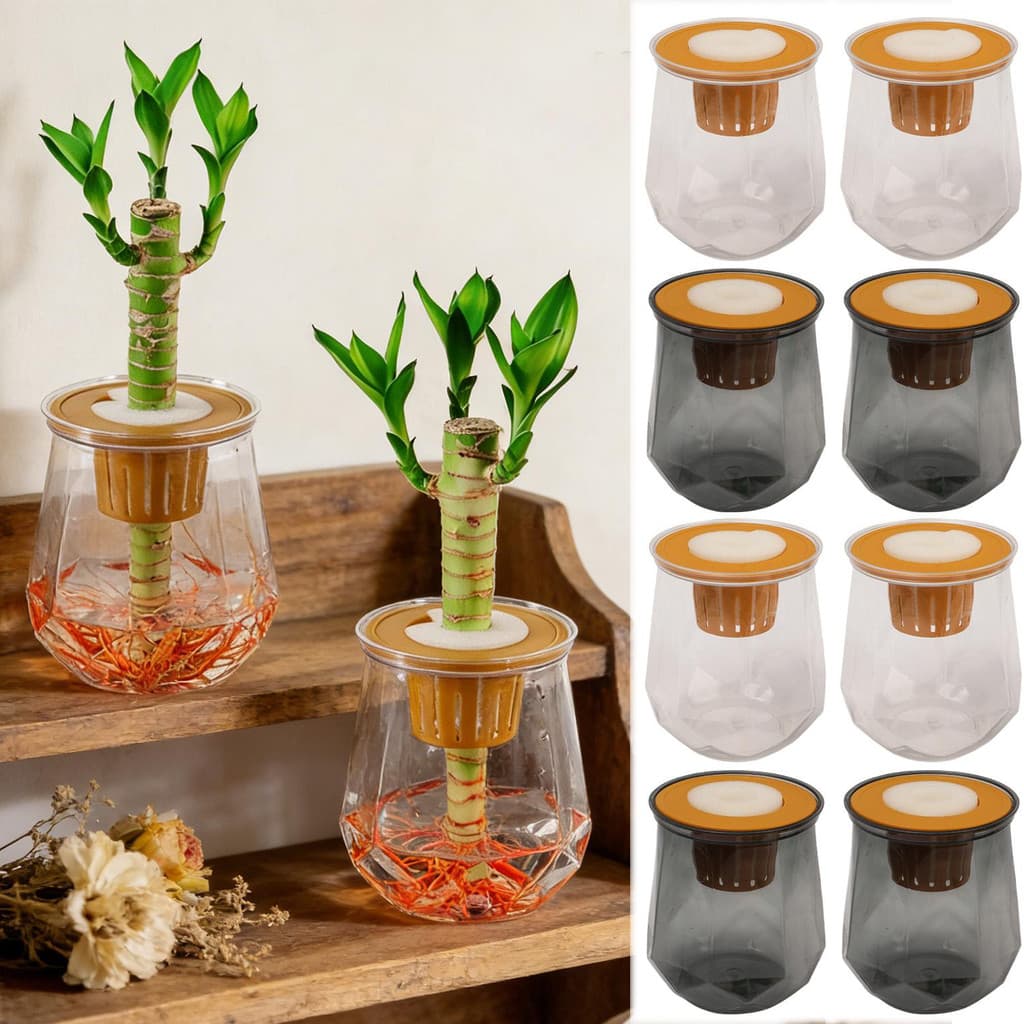 Vaso De Flores De Rega Automática Personalizado-Decoração De Escritório Em Casa Plantador De Bambu Da Sorte-Hidropônico