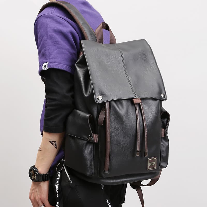Novo estilo de couro genuíno mochila masculina versão coreana tendência da moda grande capacidade saco de computador sac