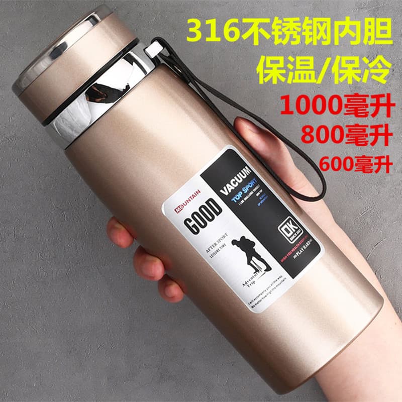 Grande capacidade 316 copo térmico de aço inoxidável ao ar livre portátil garrafa de água do carro 1.000ml xícara de chá