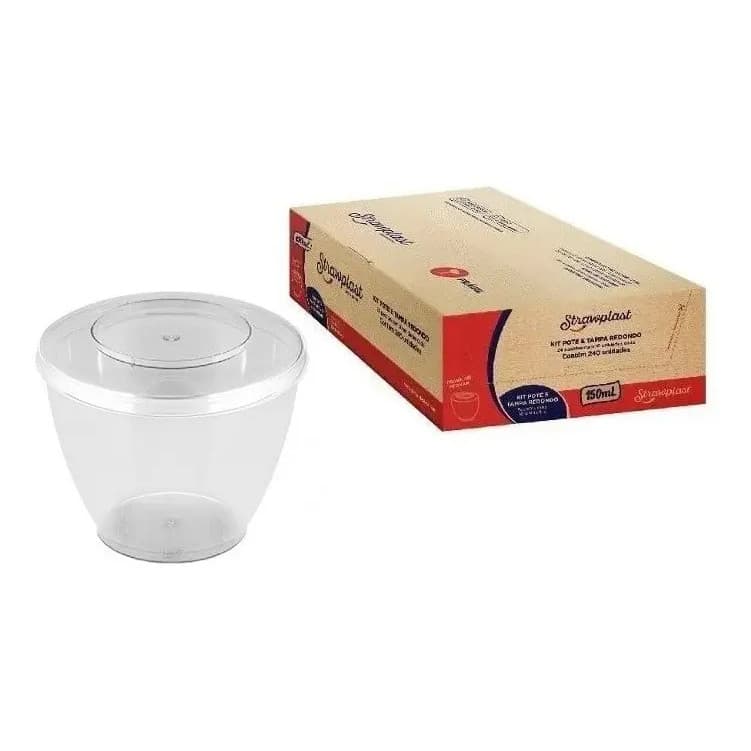Pote Acrílico Redondo com Tampa 150ml Transparente Strawplast C/10 Unidades