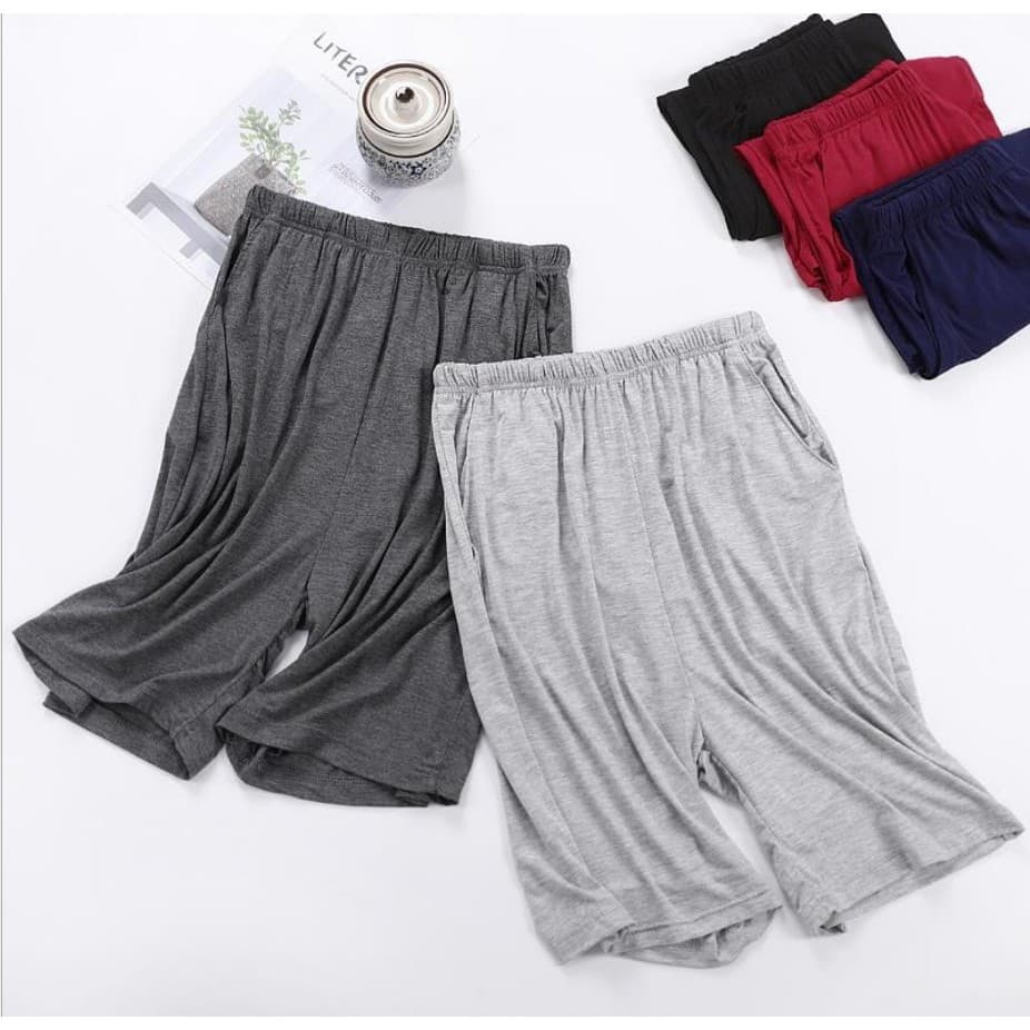 Verão novas calças de pijama Modal masculino calças de cinco pontos estilo fino mais gordura plus Size meia-idade idosos